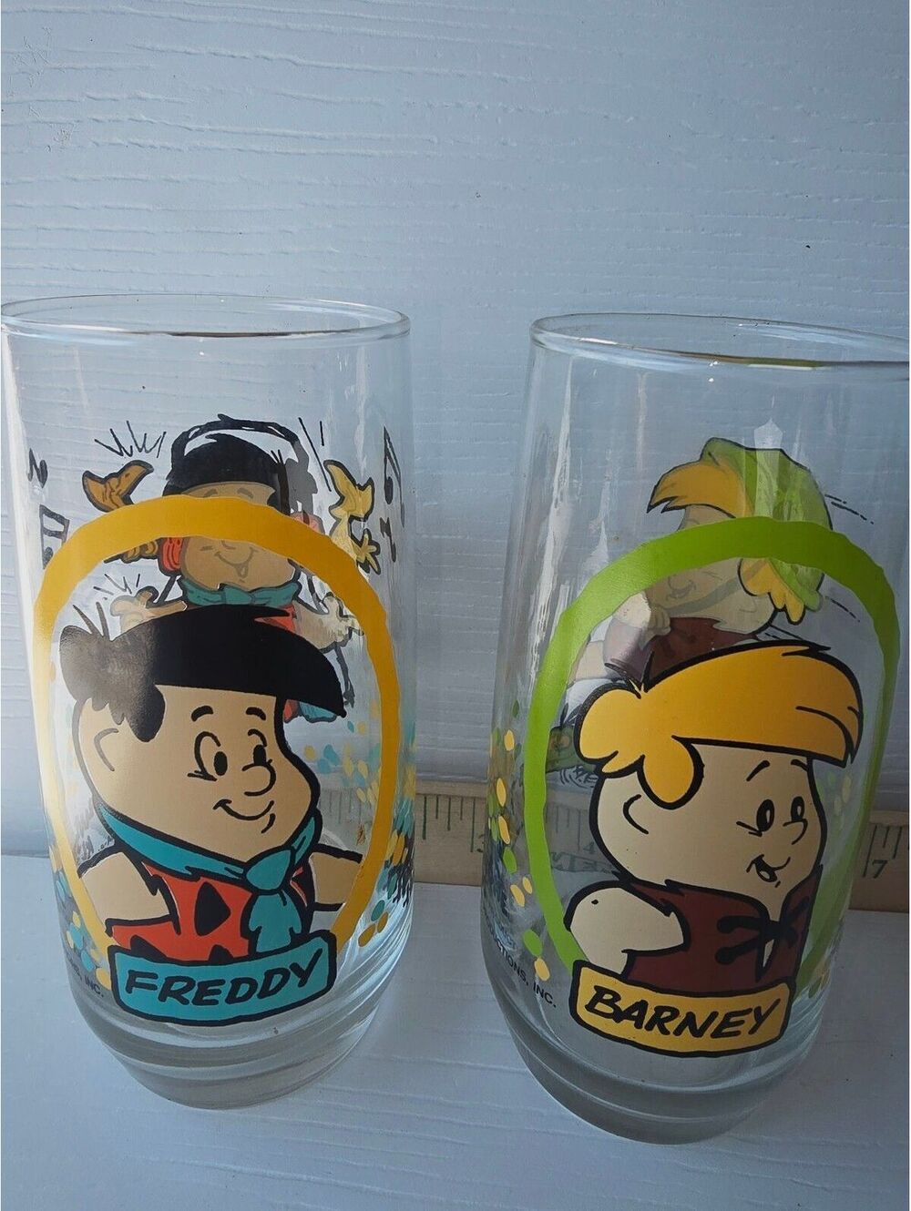 Vintage 1986 Pizza Hut The Flintstone Kids Collector Glasses - Freddy&Barney Set